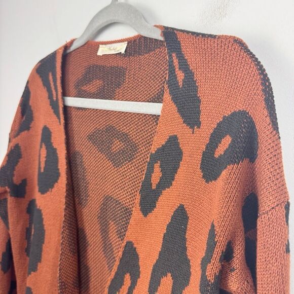 ANDREE BY UNIT | Animal Print Brown & Black Open Front Cardigan Women’s Size M - Picture 2 of 7